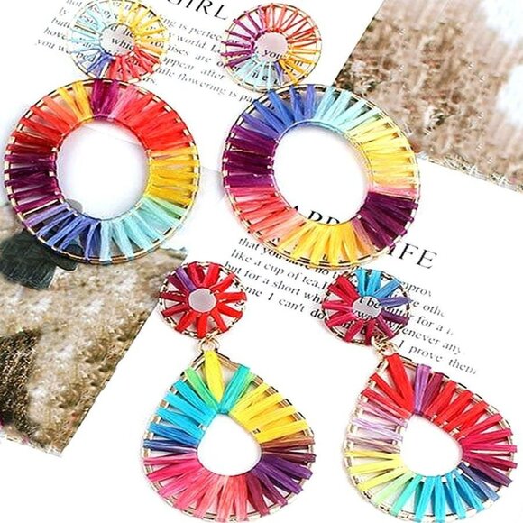 Lyanna Colorful Bohemian Cotton Weaved Earrings Teardrop Shaped Gift Packaged - Picture 2 of 8